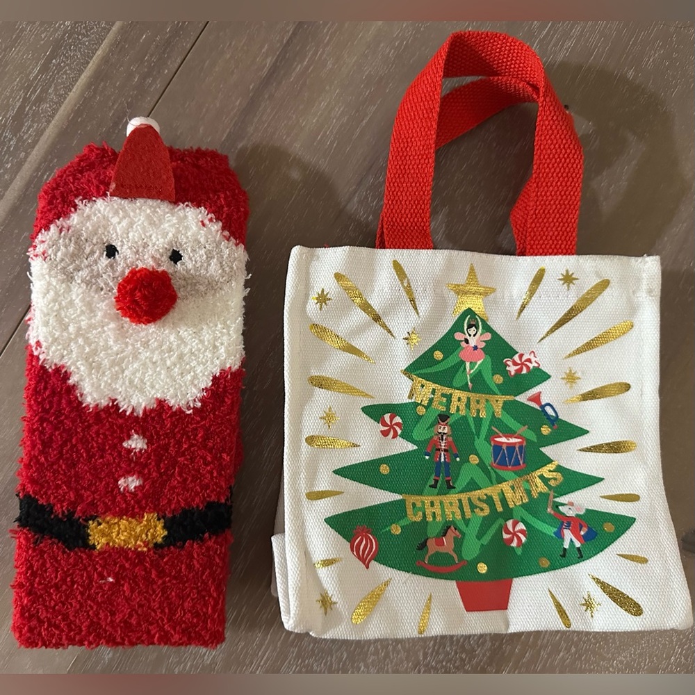 Santa Socks & Christmas Tree Mini Tote Bag